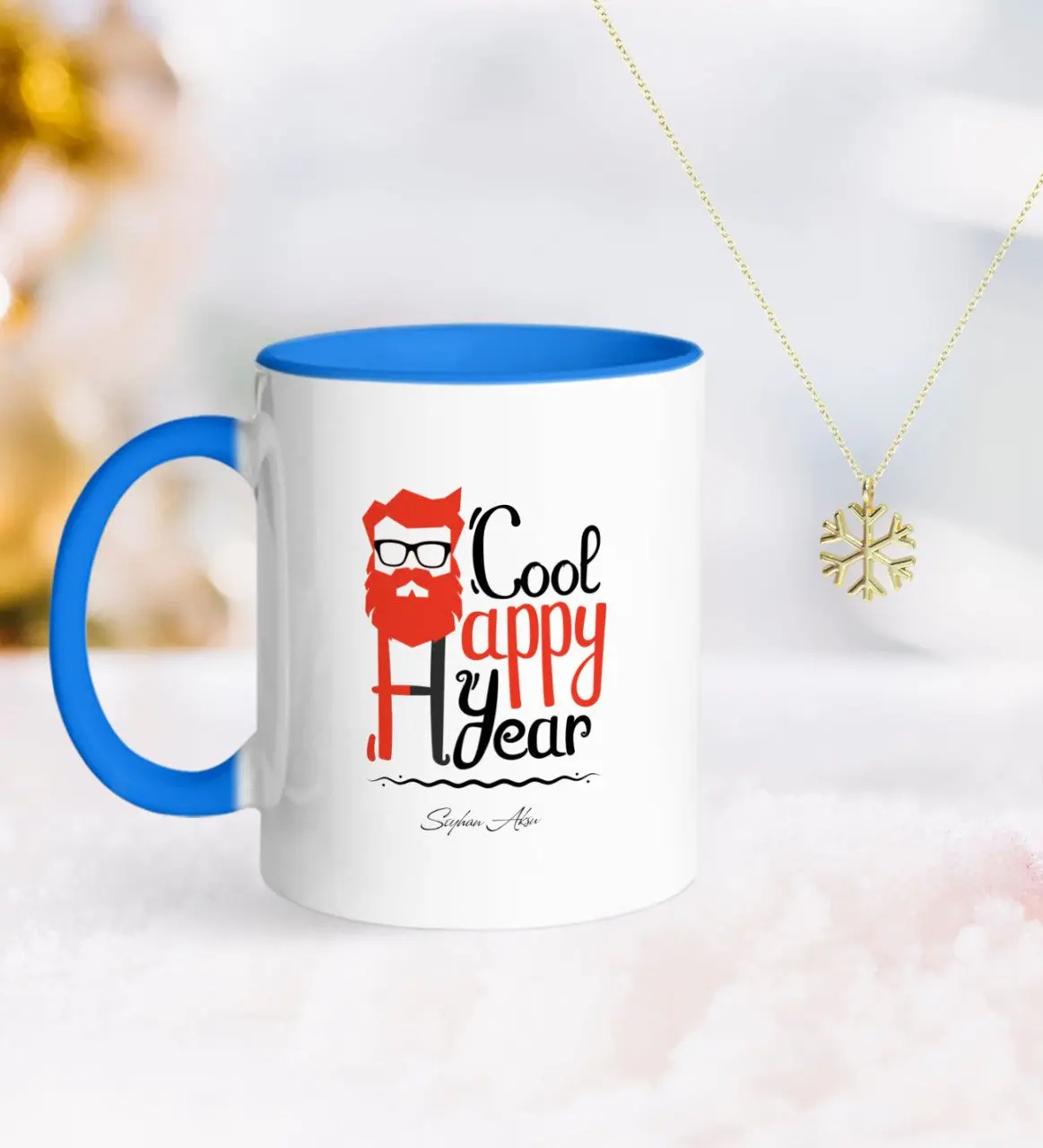 

Персонализированные Санта Клаус синий кружка и снежную погоду их Kolye-3