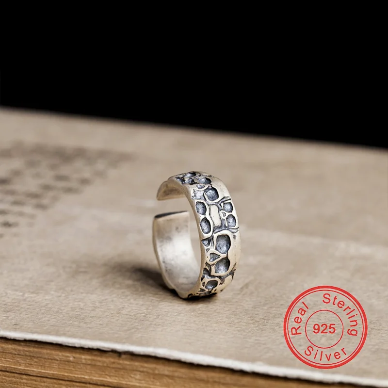 New 100% 925 Sterling Silver Skull Gothic Punk Rings For Men Women Mortorcycle Biker Party Vintage Adjustable Fine Jewelry Gift