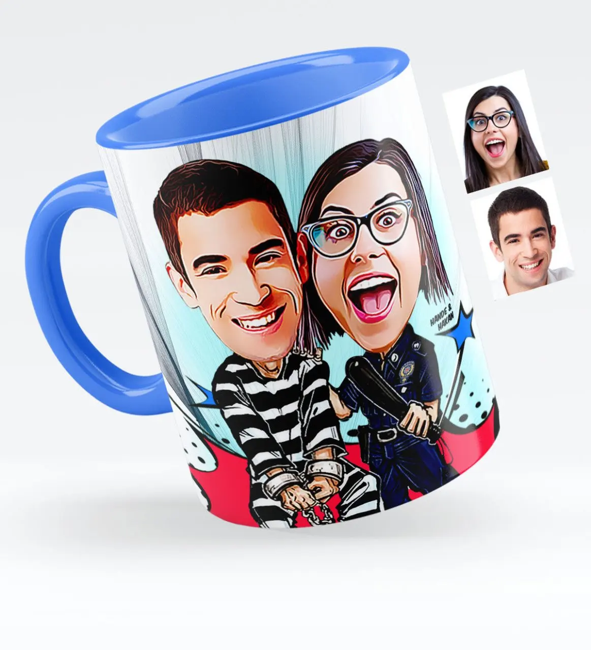 

Personalized Valentine Caricature Of Blue Mug cup-7