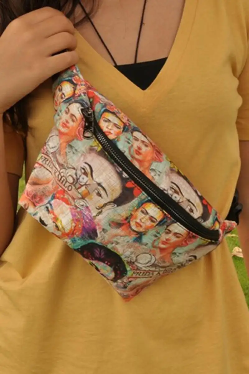 

Mexican Female Painter Viva la Women Fabric Kahlo Waist Bag Pattern Unique Looking Casual Fashion Handy Useful Soft Fabric