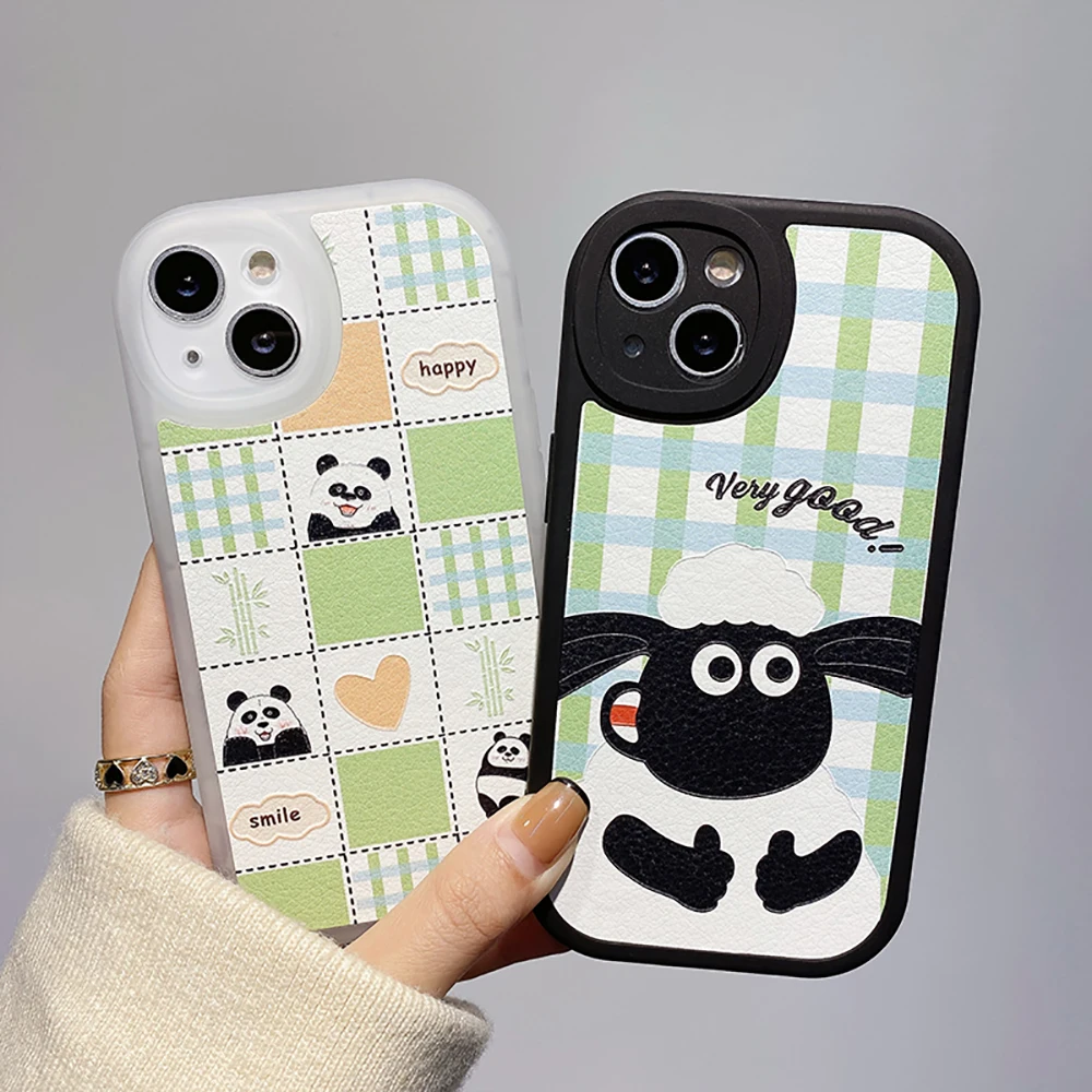 

Cartoon Animal Panda Sheep Plaid Phone Case for Apple iPhone 13 SE3 SE2 8 7 6 Plus Soft Silicone Anti-Scratch Matte Shell Cover