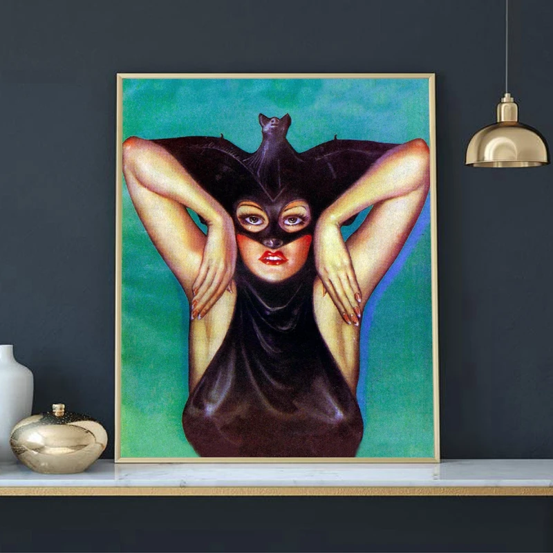 Необычная Девушка Летучая мышь винтажная иллюстрация Холст плакат костюм