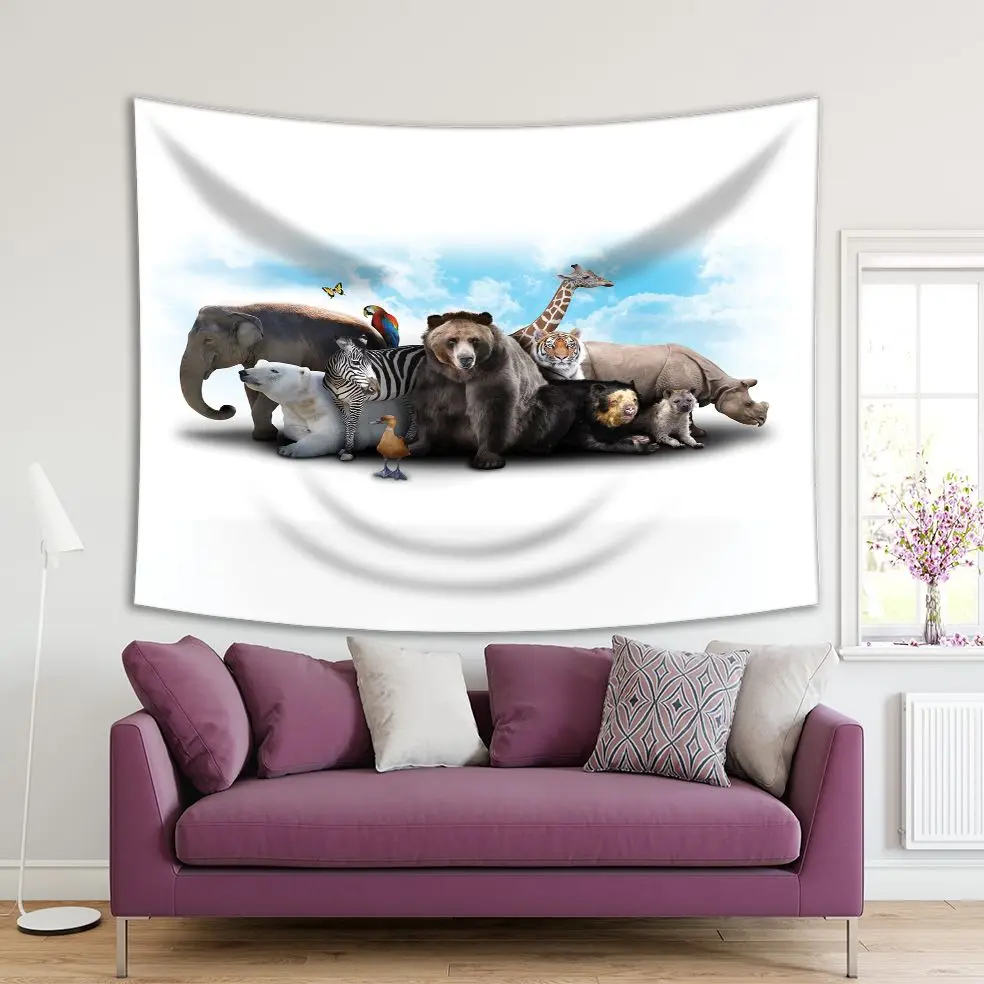 Гобелен слон Зебра медведь и носорог дикая природа животные пасмурное небо