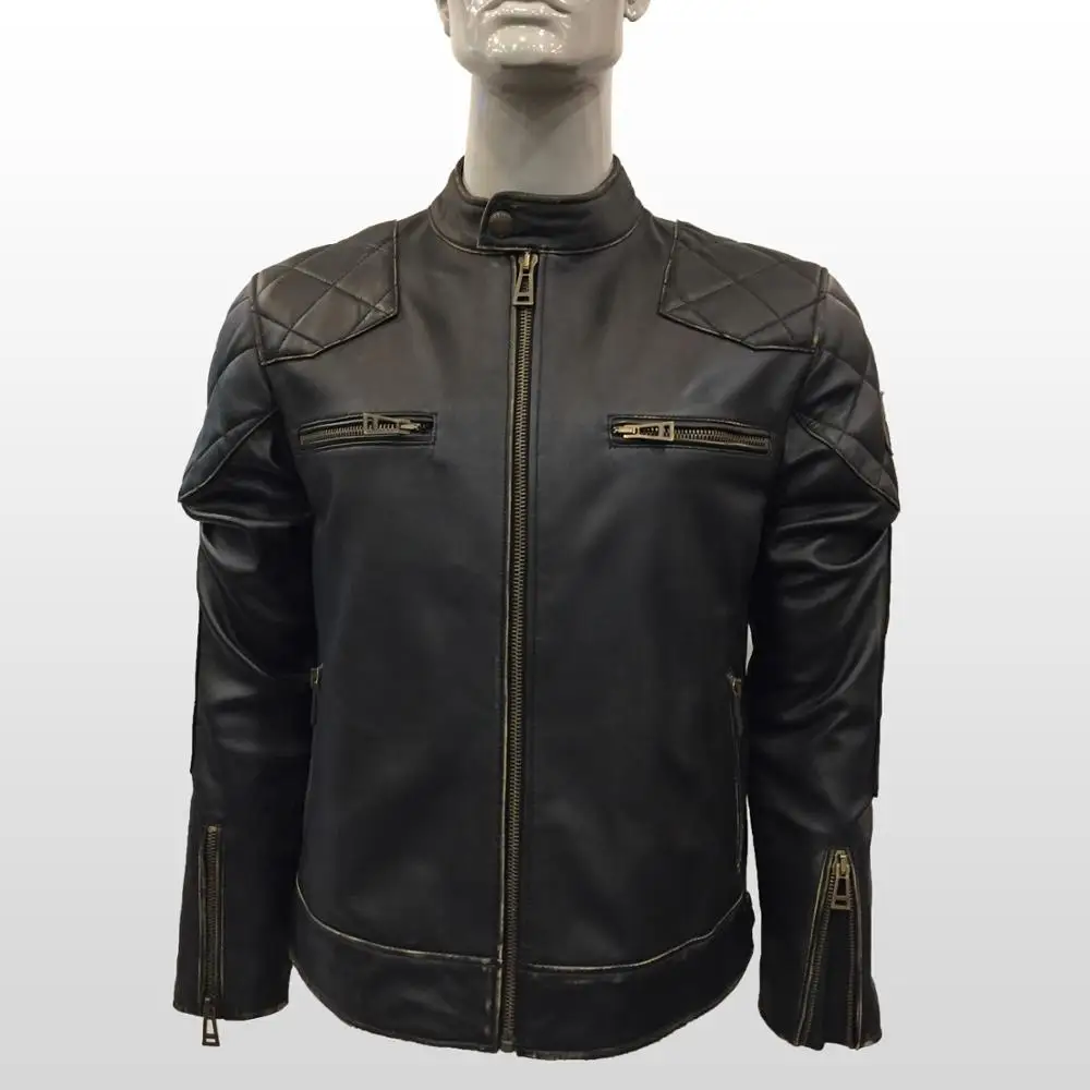 

Men Genuine Leather Black Jacket Sheepskin Motorcycle Biker Vintage Casual Fashion Worn Looking
