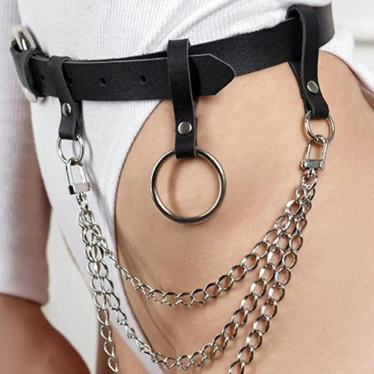 

Chain and Ring Detail Waist Belt, Leather Body Accessory, Bondage Gear, Fetish Wear, erotic Lingerie - PNT484