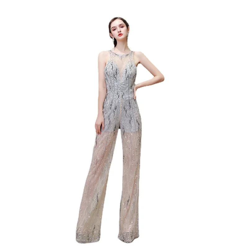 

Milomi.CP Beading Tulle O-Neck Sleeveless Backless Formal Dresses Jumpsuits Vestidos elegantes Abendkleider Ever pretty 73445