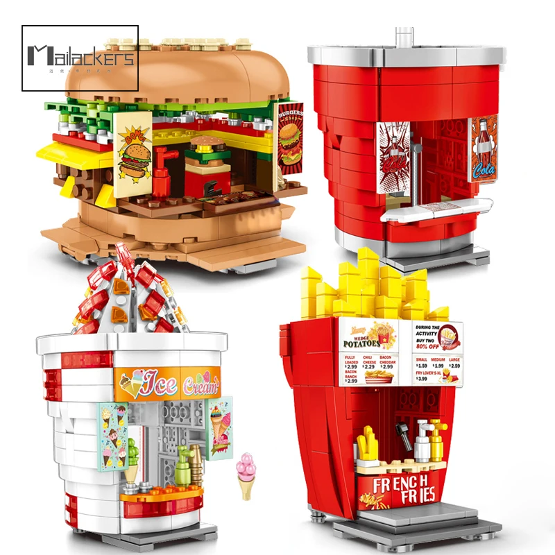 

Mailackers Мини-магазин городской уличный вид наборы модель строительные блоки гамбургер еда розничный магазин творческая Архитектура игрушки ...