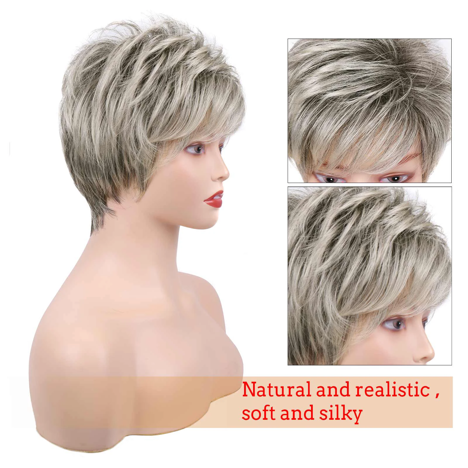 Короткие срезанные волосы Фаллоу смешанные серые искусственные женские