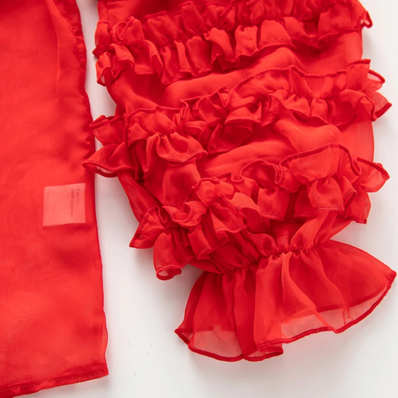 2020 летний женский модный комплект для подиума шифоновый топ с пышными рукавами