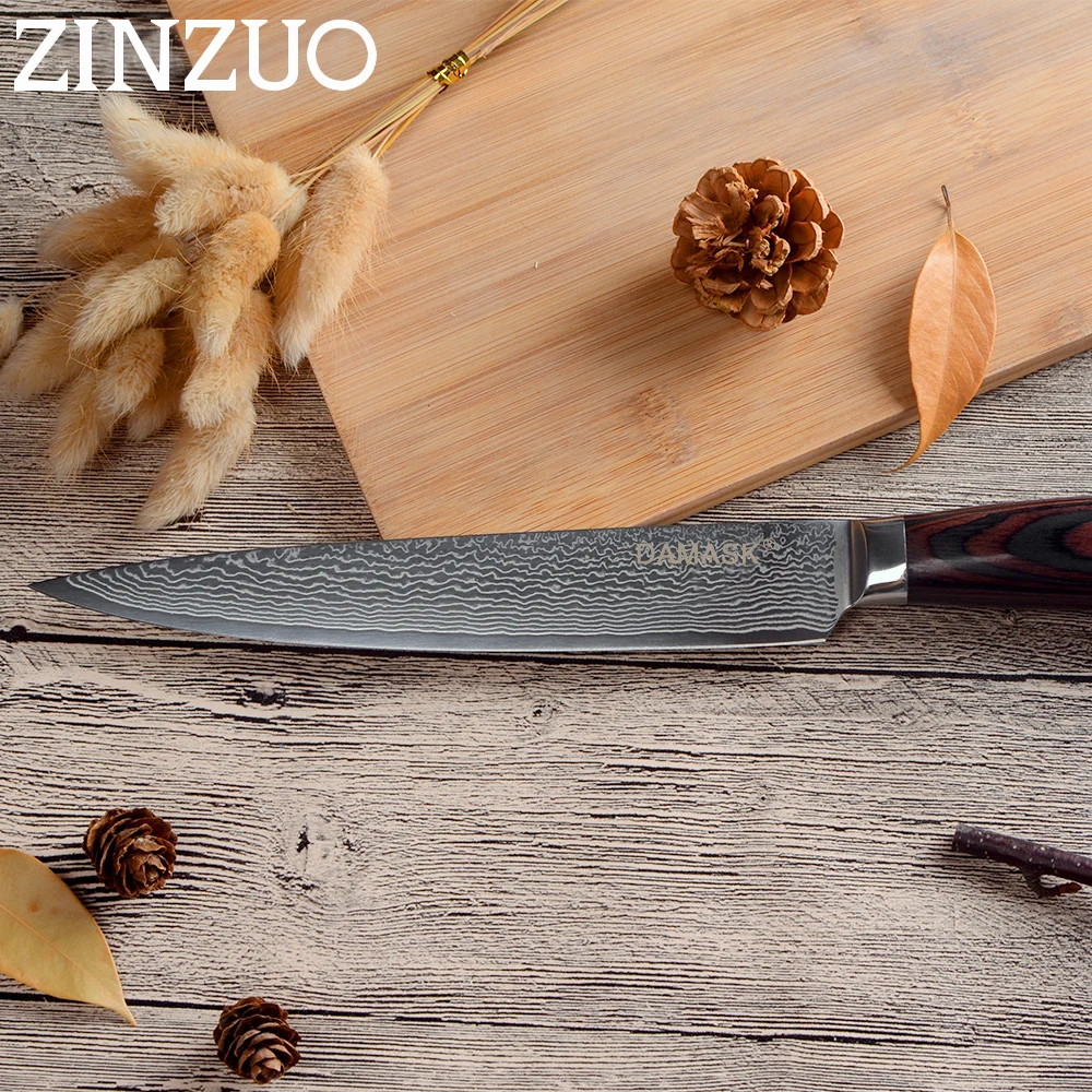 ZINZUO 6 шт. набор нож для нарезки шеф повара Santoku утилита дамасский супер острое