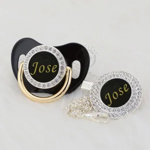 MIYOCAR Персонализированная фото с любым именем, Золотая Серебряная соска и соска с клипсой, черная коллекция, без BPA, пустышка, уникальное, в стиле соска