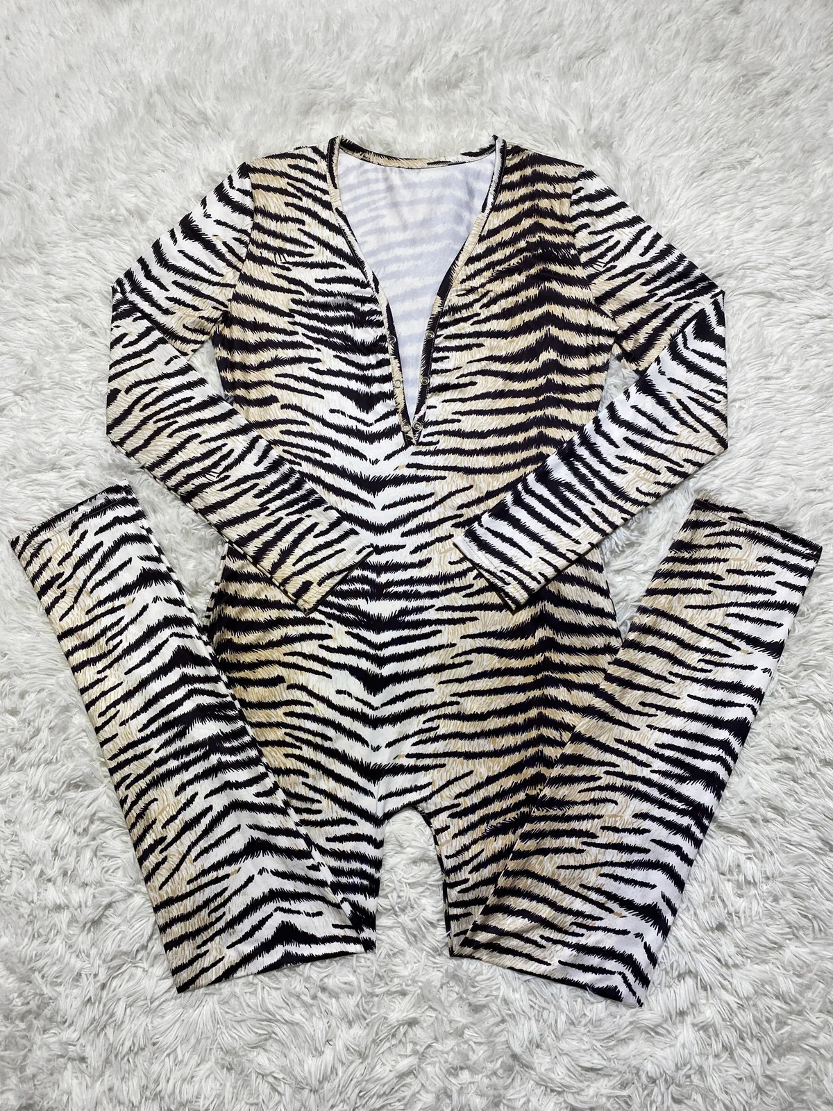 Spring Indoor Casual Leopard and Zebra Print Long-Sleeved Deep V Sexy 2022 Jumpsuit for Women