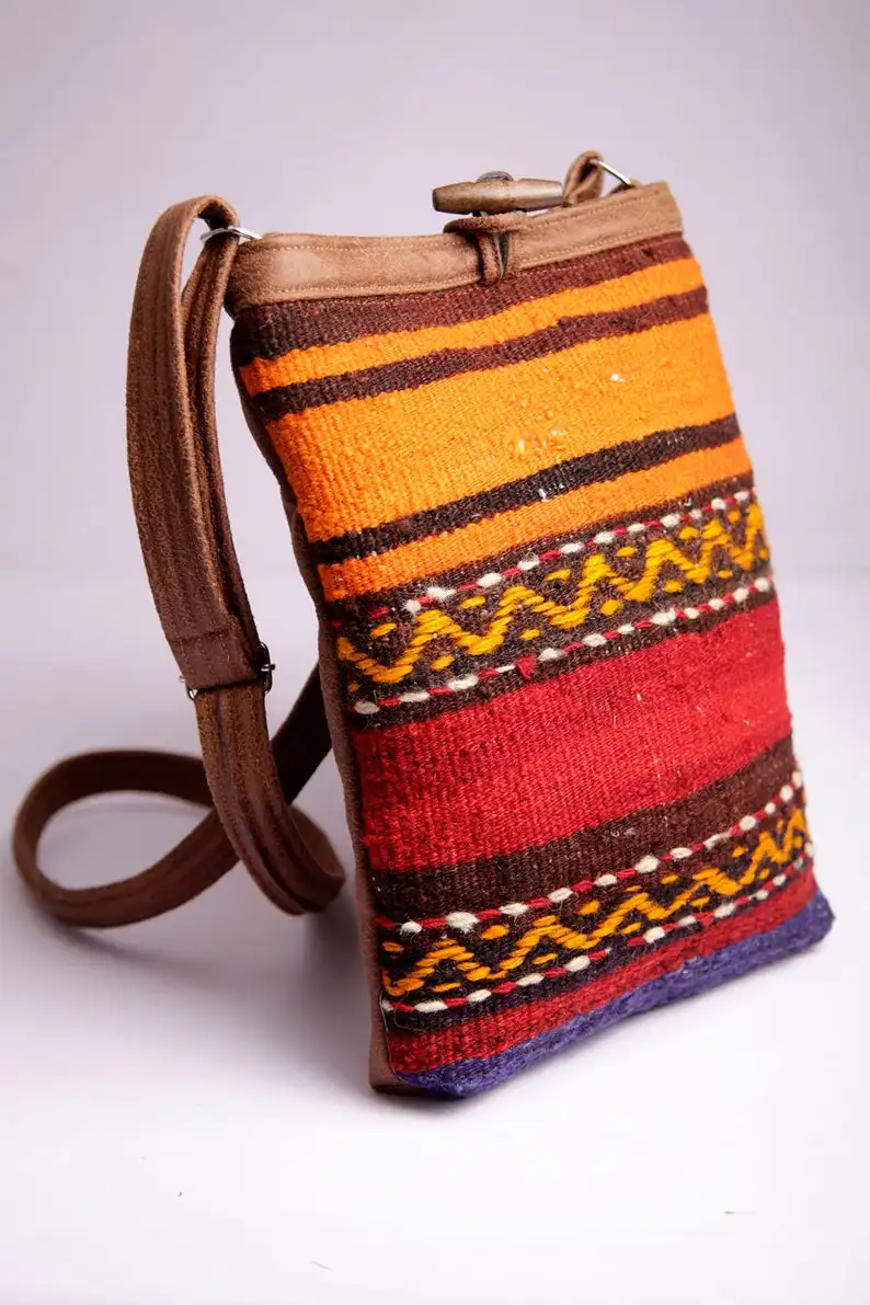 

Handmade Turkish Wool Kilim Bag,Rug Kilim Crossbody Bag, Kilim Clutch Bag,Authentic Bohemian Traditional Shoulder Kilim Bag