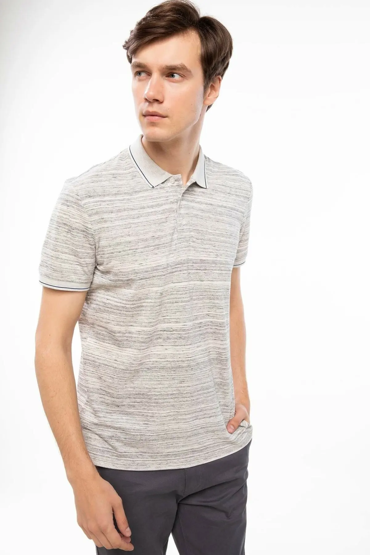 DeFacto мужские повседневные летние футболки светильник серая трикотажная рубашка