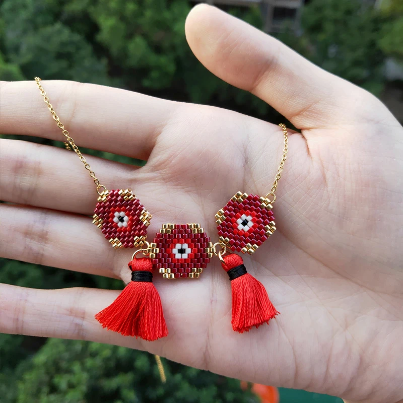 

FAIRYWOO Miyuki Necklace Eye Jewelry Handmade Pendant Necklaces Women Vintage collares Miyuki Bead Accessories Geometric Choker