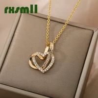 rxsmll zircon heart necklace for women luxury gold silver color double layer love surround pendant chain neck female jewelry