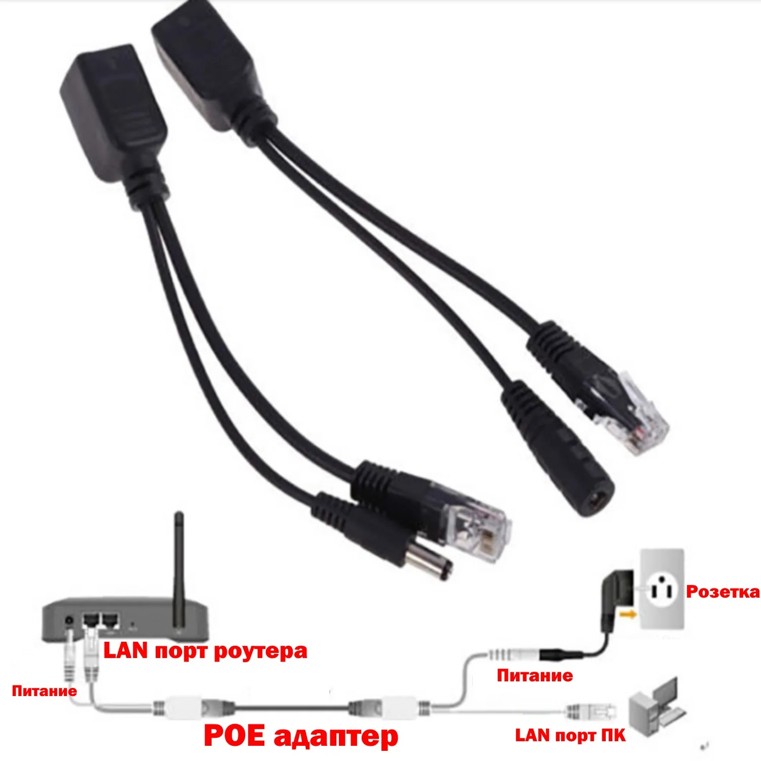 POE сплиттер адаптер инжектор питание видео для видеонаблюдения CCTV штекер rj45 DC
