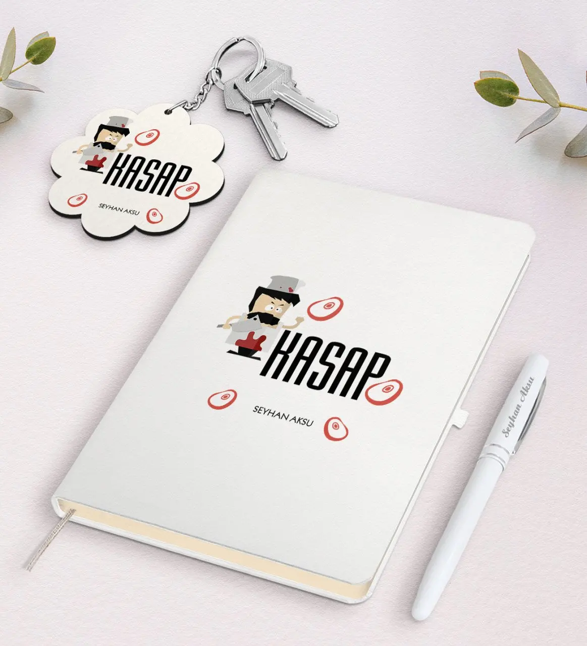 

Personalized Butcher White Notebook Pen And Keychain Gift Set