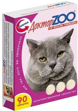 Доктор Зоо Витамины со вкусом говядины для кошек 90 таб