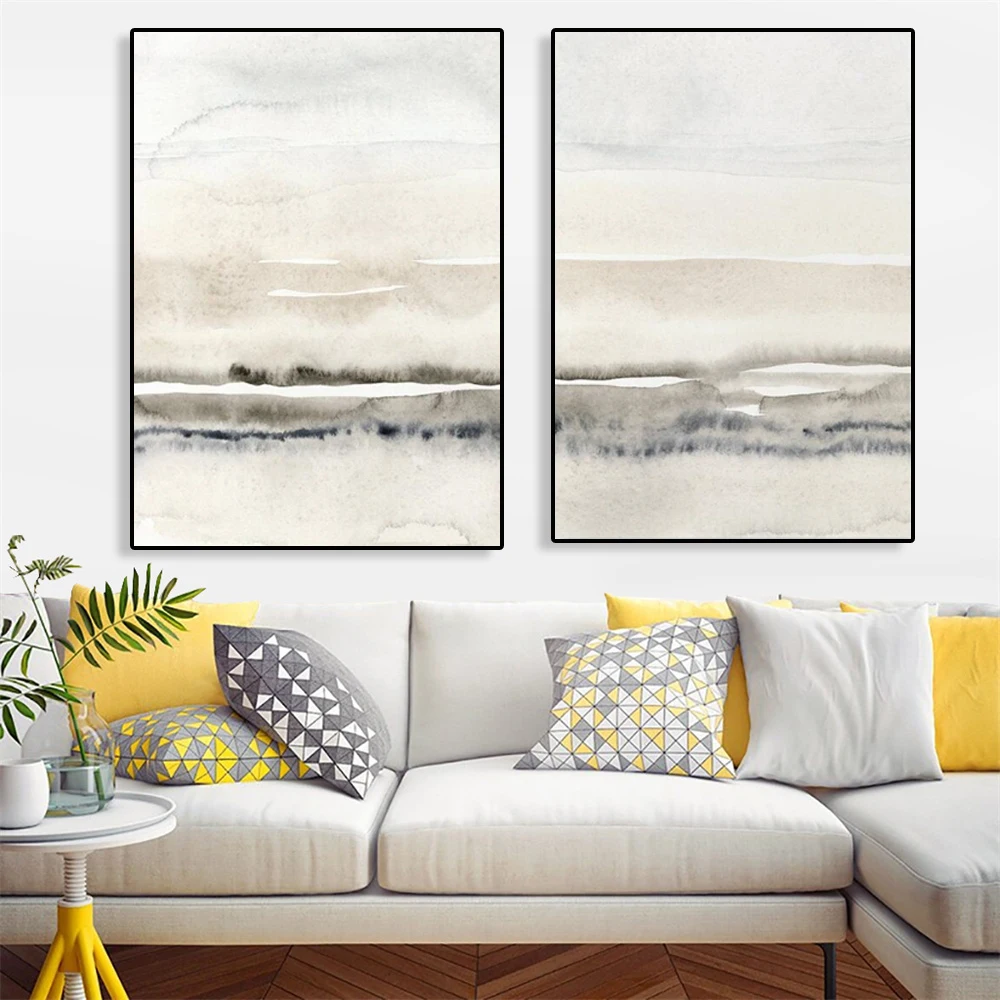 

Abstract Watercolor Posters Landscape Beige and Grey Canvas Paintings Modern Minimalist Prints Wall Art Pictures Home Decor