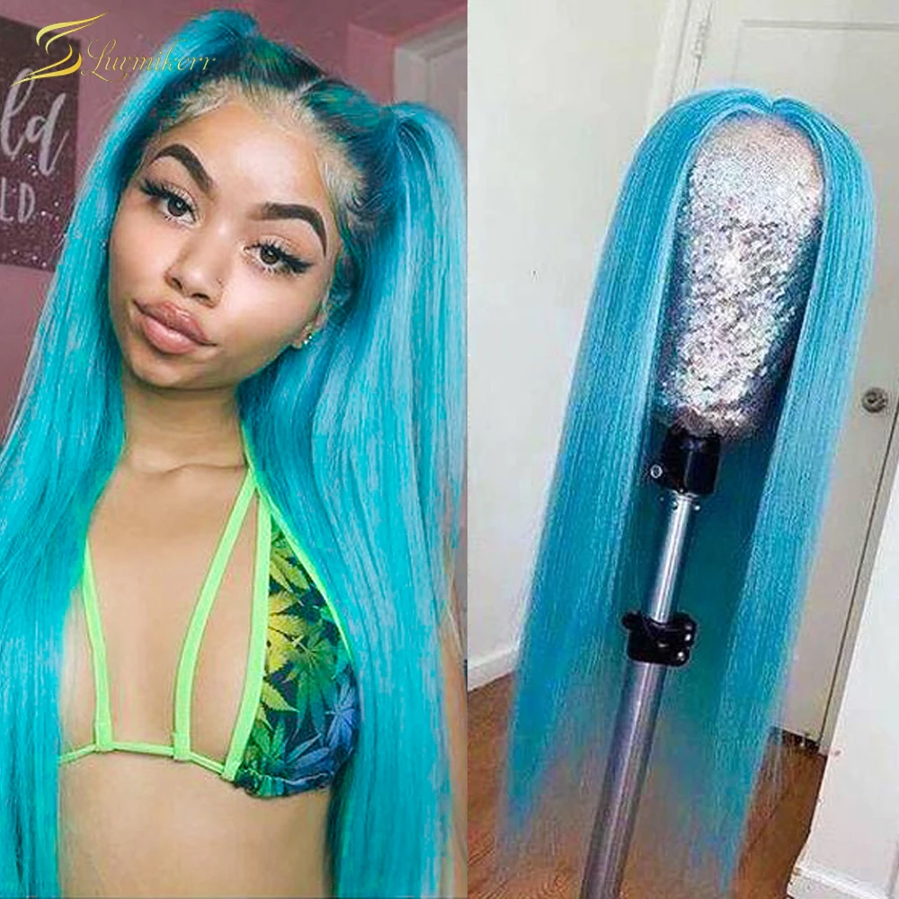 

Blue Colored Straight Lace Front Wig 613 Blonde HD Lace Frontal Wig Human Hair Pre Plucked Full 30 40 inch Transparent Lace Wigs