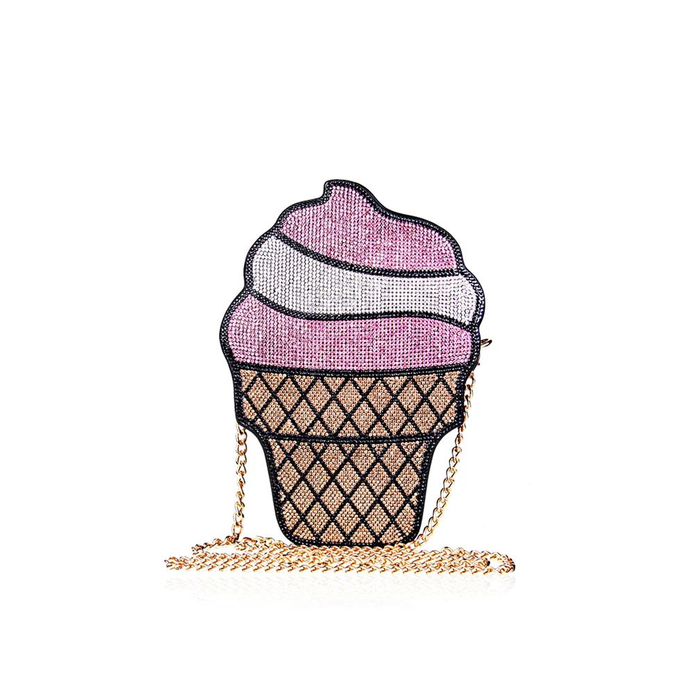 

Uniibling Women Girls Cute Pink Shoulder Bag with Diamond Crystal Ice Cream Summer Clutch Purse for Evening Party Leather Purse