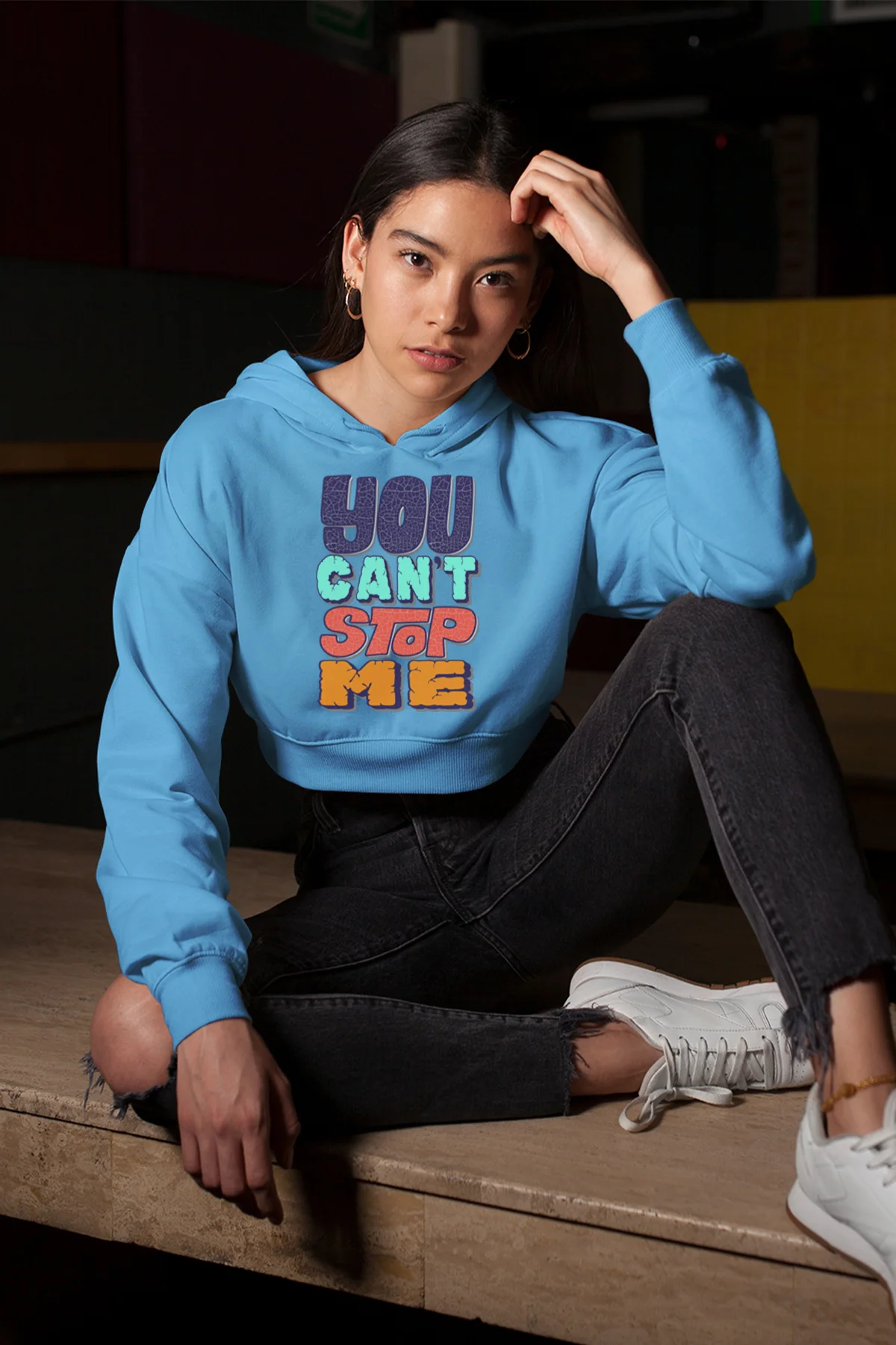 Angemiel/синий короткий свитшот с капюшоном | Женская одежда