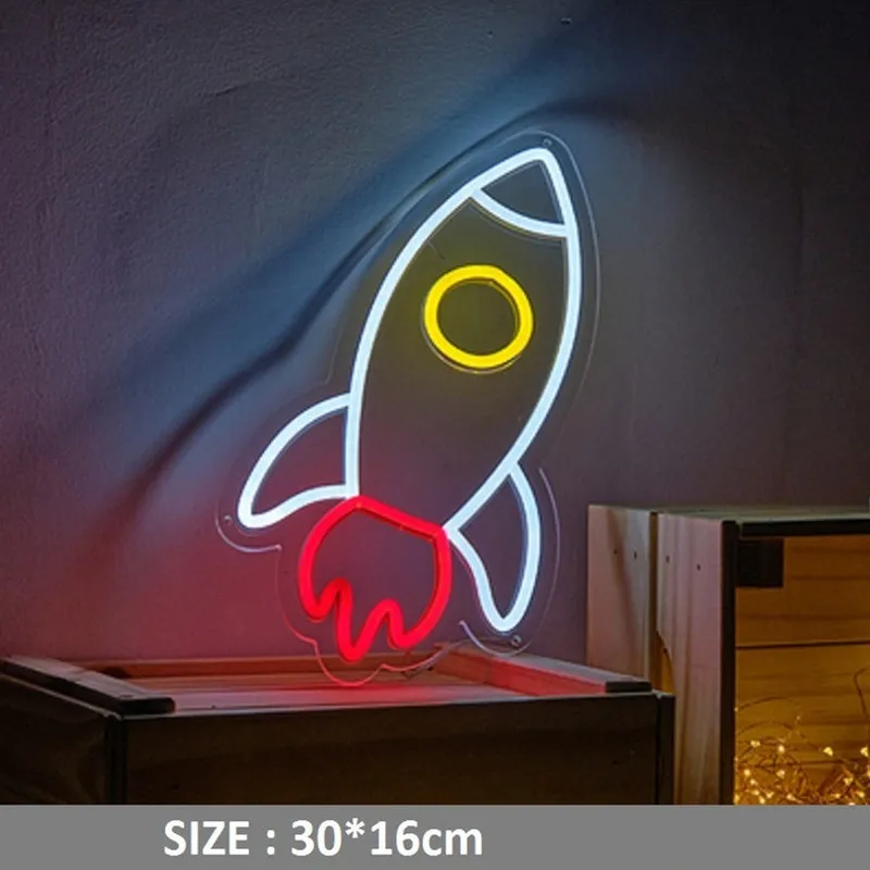 Custom Neon Sign Space Rocket LED Neon Sign with Transparent Acrylic Plate Neon Decor Space Rocket Sign Light Night Lamp Gift