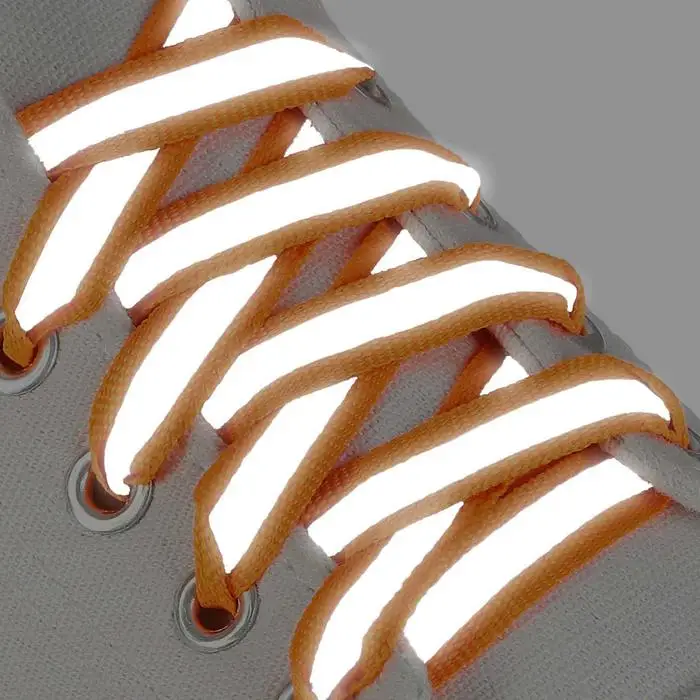 Фото Laces for shoes a pair of flat with reflective strip 10mm 70 cm color orange Обувь Laces for shoes a pair of flat with reflective strip 10mm 70 cm color orange Обувь