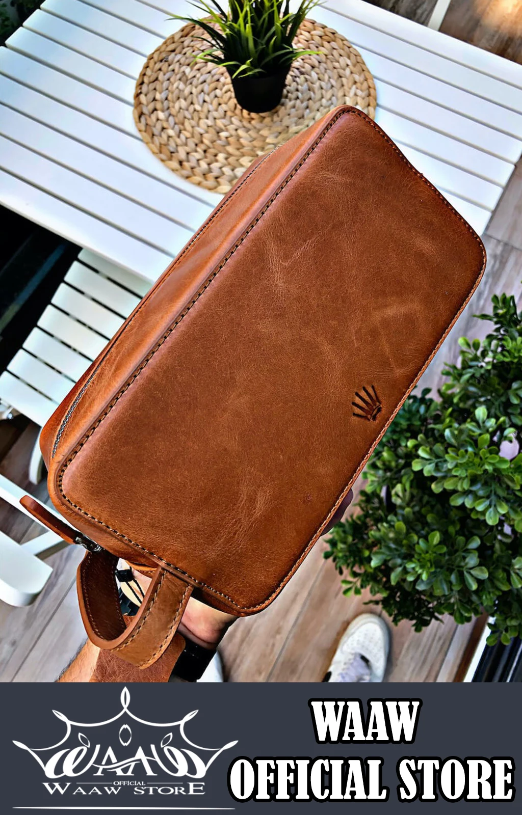 

Waaw A1021 genuine leather handbag purse unisex blue yellow snuff 1st class quality best seller made in turkey 11x22 cm