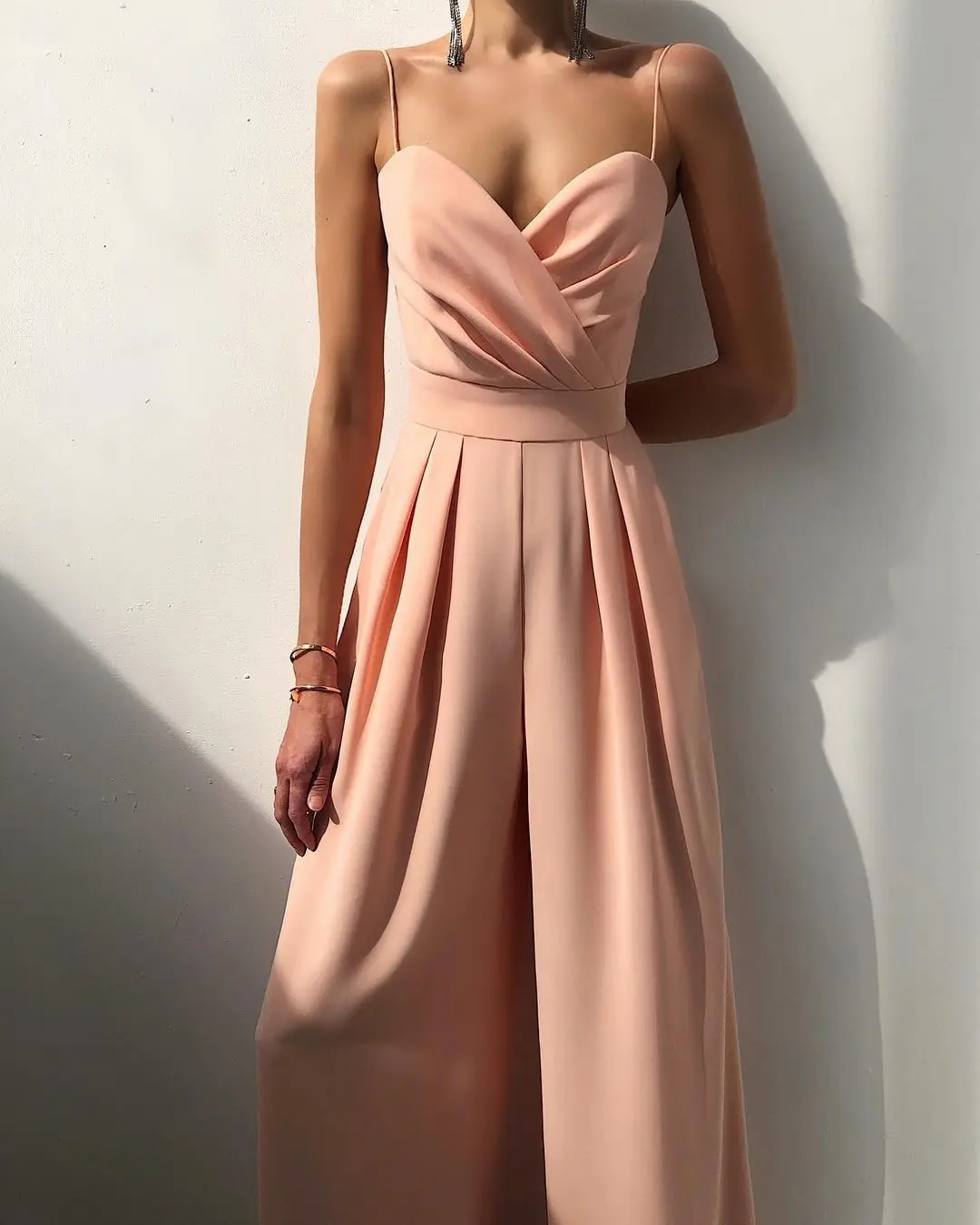 New Style 2022 Summer Office Lady Solid Color Loose Sleeveless Sling Casual Jumpsuits for Women