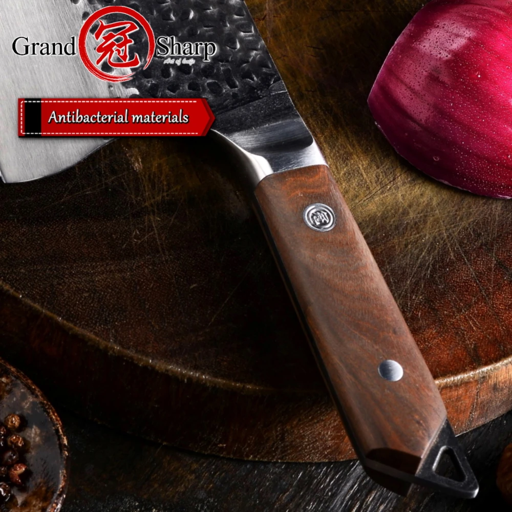 Нож шеф повара GRANDSHARP 5cr15mov кованое лезвие ручка из черного дерева уличный