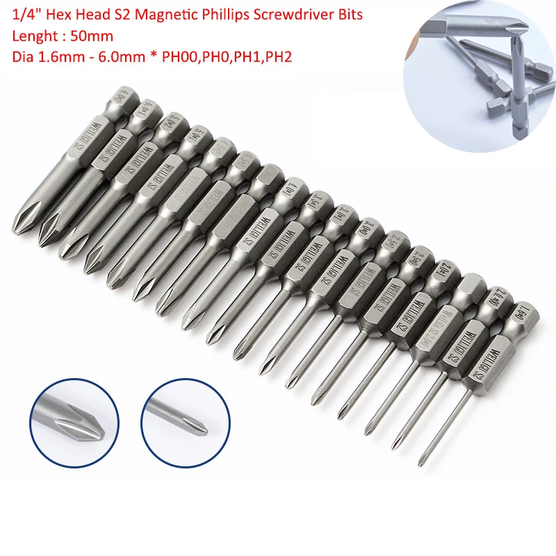 

Отвертка Philips Bits 1/4 "с шестигранной головкой S2 и магнитной длиной 50 мм, биты 1/4 x PH00, ручные электрические сменные инструменты для ремонта, 1 шт.