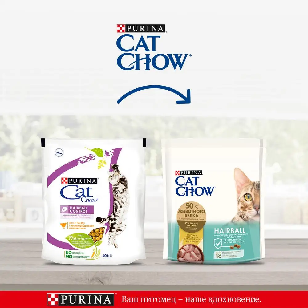 Сухой корм Cat Chow® для контроля образования комков шерсти с высоким содержанием