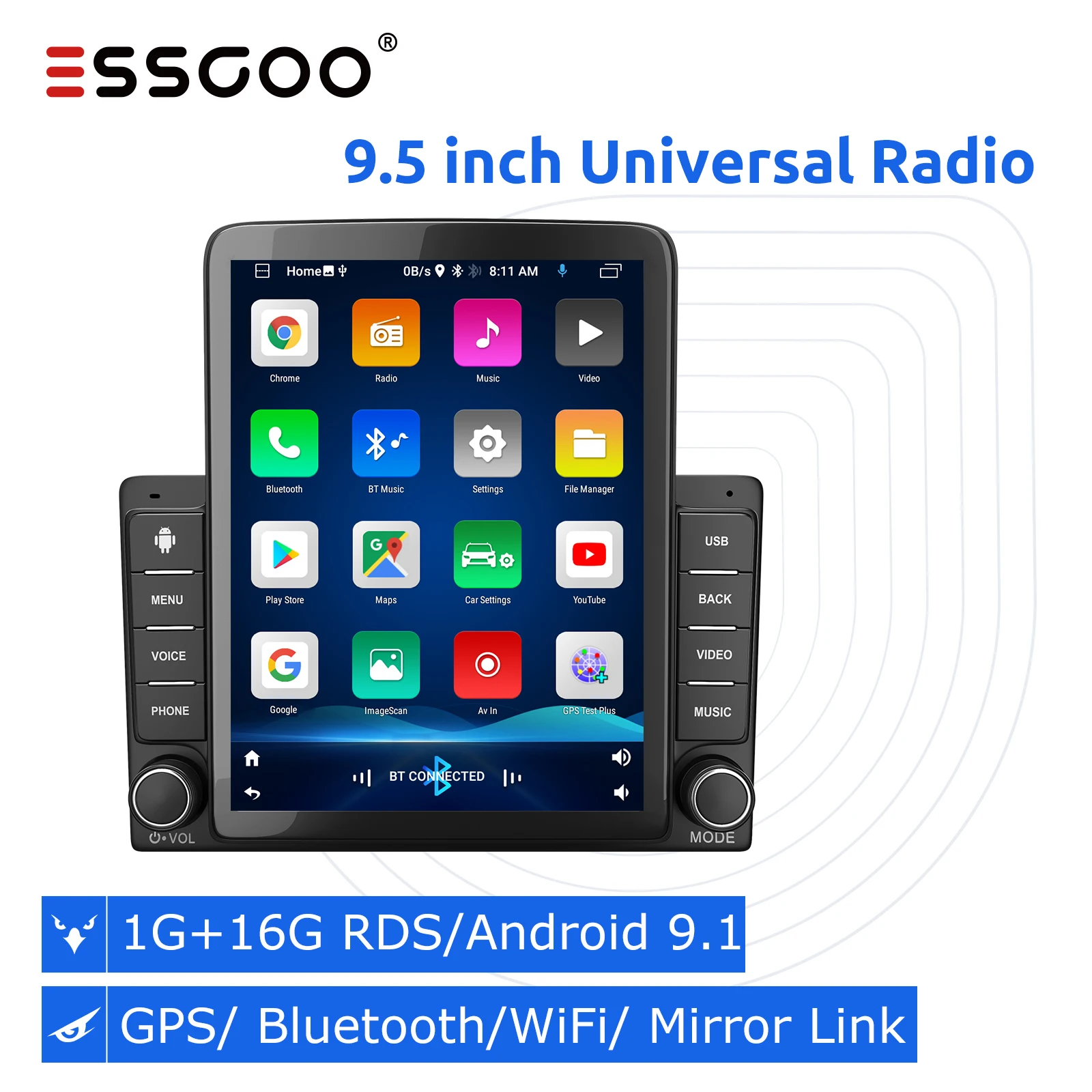 

Автомагнитола ESSGOO, 9,5 дюйма, 2DIN, Android 9,1