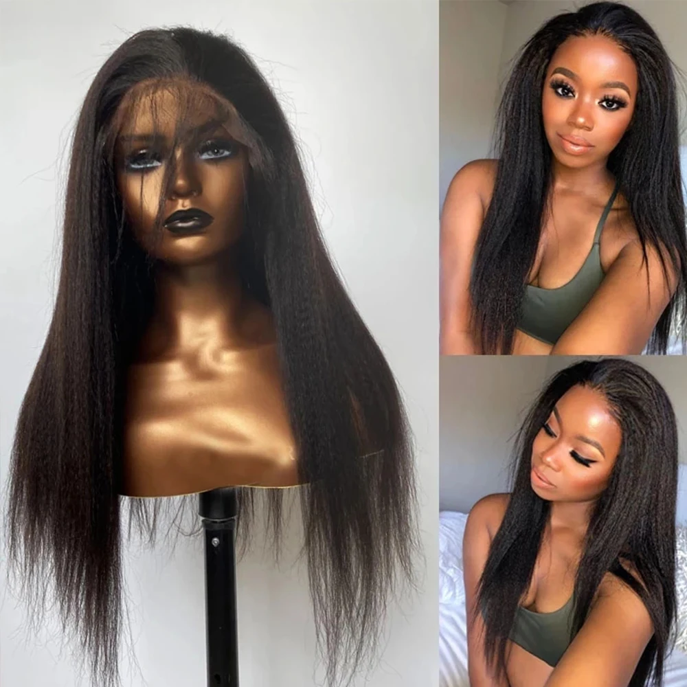

Light Yaki Straight Lace Front Wigs Natural Color Glueless Synthetic Lace Frontal Wig Heat Resistant Fiber Hair T Part Wigs