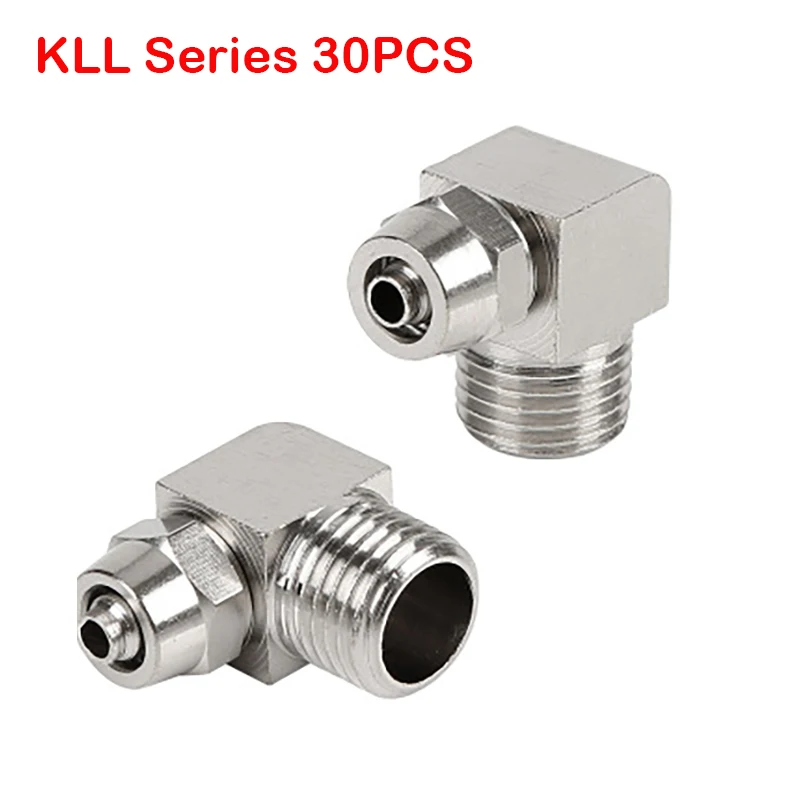 

30Pcs KLL6-01,KLL6-02,KLL8-02,KLL10-02,KLL10-03 Copper Nickel Plating Fittings Threaded Elbow Fitting Pneumatic Quick Connector