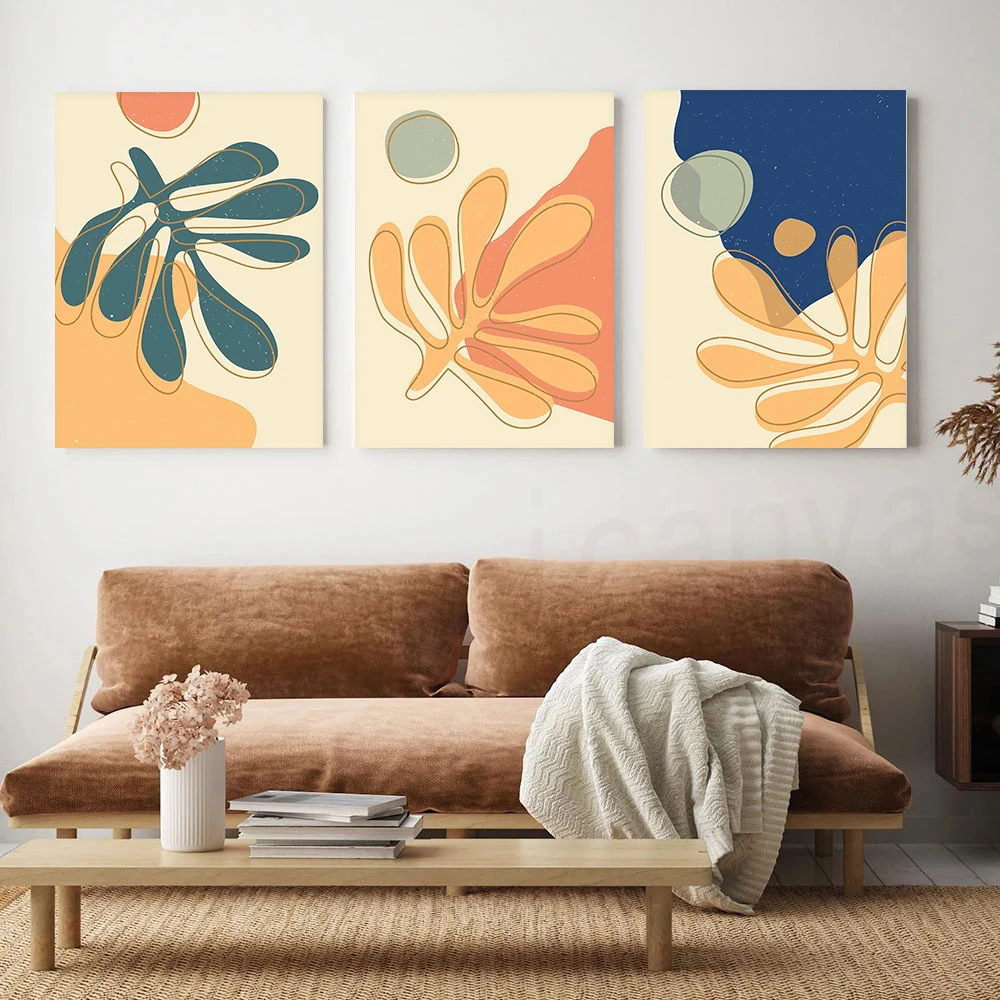 

Yellow Blue Green Canvas Wall Art Poster and Print Leaves Abstract Plant Painting Nordic Living room Home Decorative Pictures
