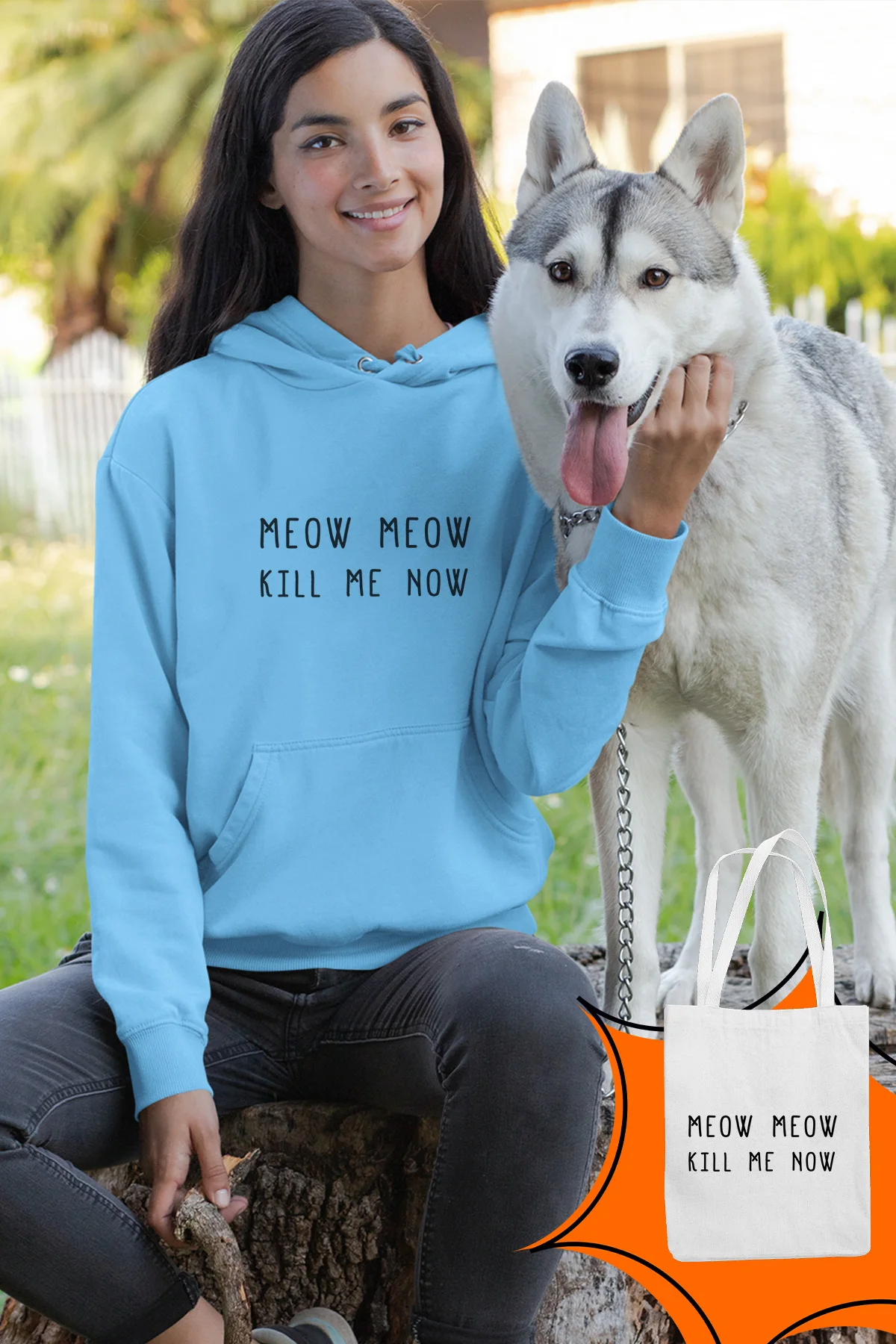 Женская синяя Толстовка с капюшоном Angemiel Wear Meow Kill Me Now | одежда