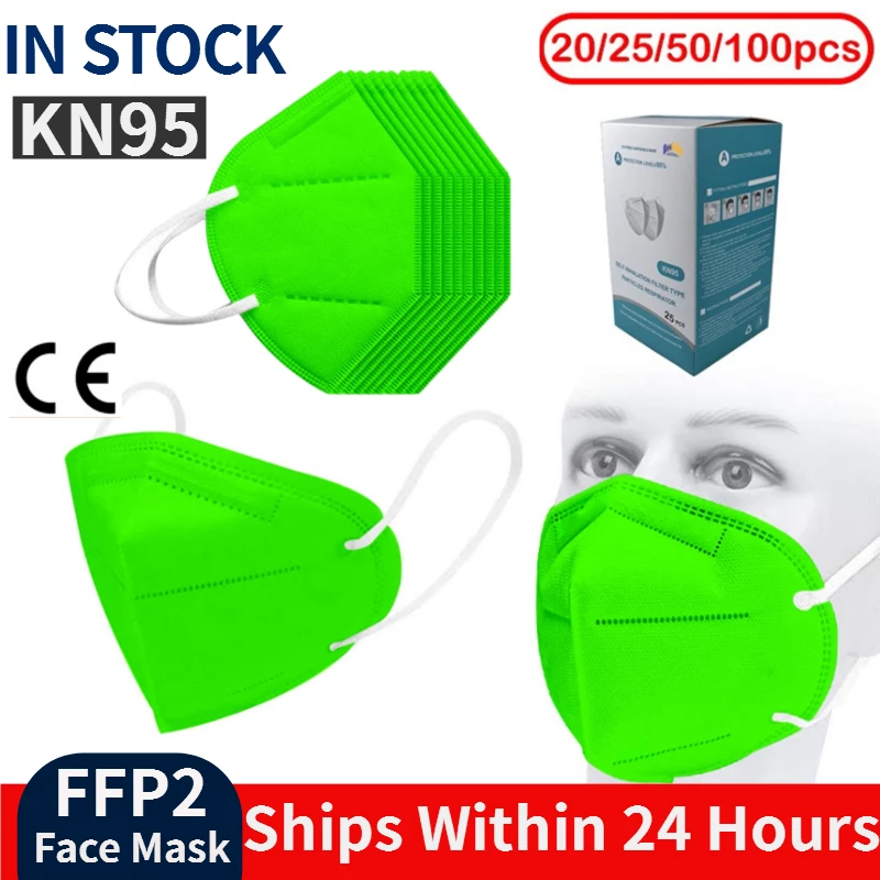 Маска для лица KN95 20-100 шт. зеленая CE FFP2 5 слоев с фильтром защитный уход за
