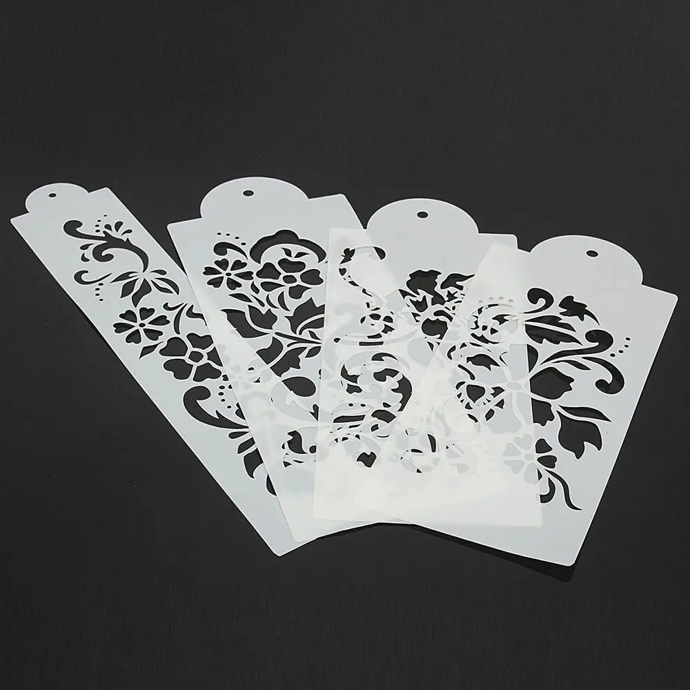 Трафарет пластиковый многоразовый в форме цветка 4 шт./набор | Канцтовары для