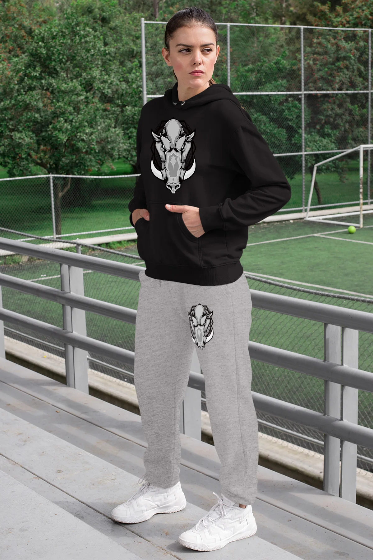 Женский спортивный костюм Angemiel Черный свитшот с капюшоном серые спортивные