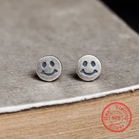 vintage smiley 100 925 sterling silver stud earrings for men women simple lucky round smile terndy male female jewelry gift