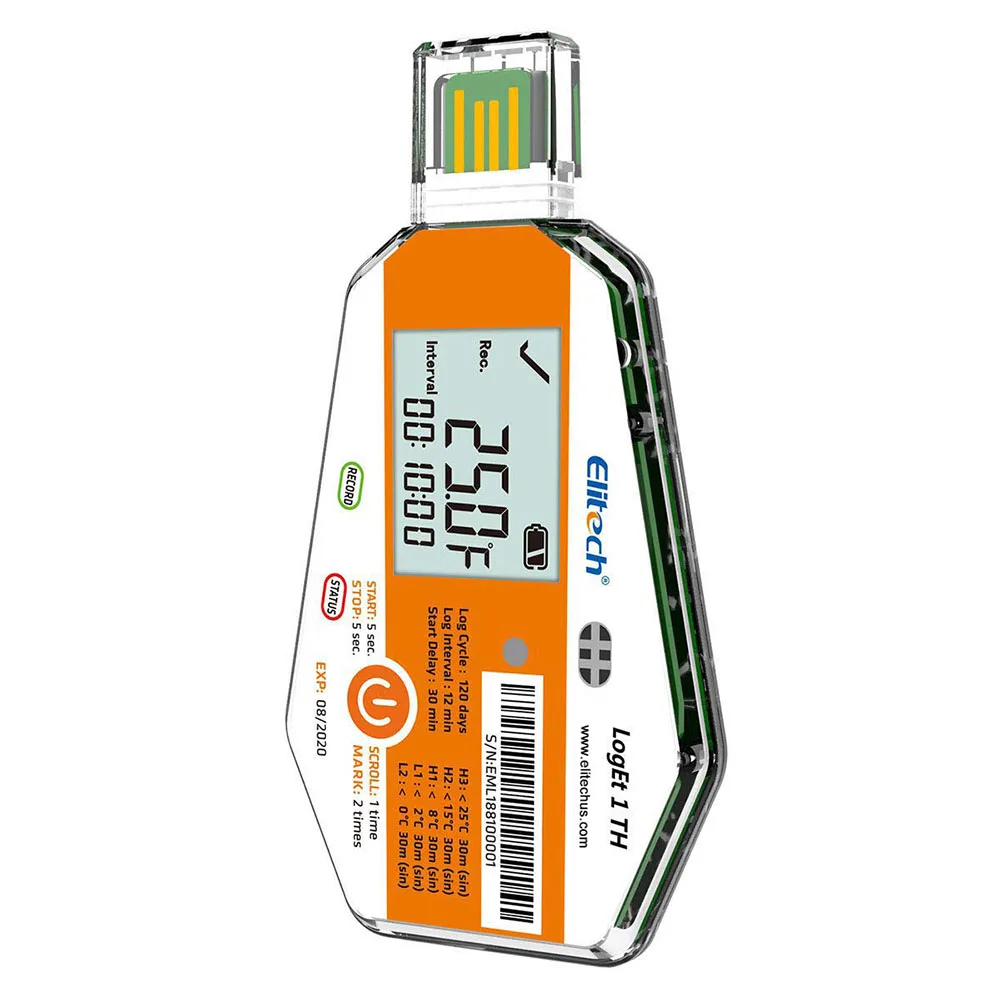 Elitech LogEt 1TH registratore di dati di temperatura e umidità registratore di temperatura del vaccino monouso rapporto PDF porta USB 16000 punti