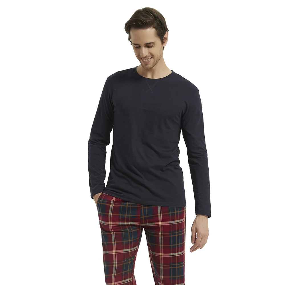 PimpamTex Men 100% Cotton Flannel Long-sleeved Pajamas and Long-sleeved Pajamas Men's Winter Pajamas with Plaid Printed Pajamas and Solid T-shirt, a variety of designs in size S, M, L and XL