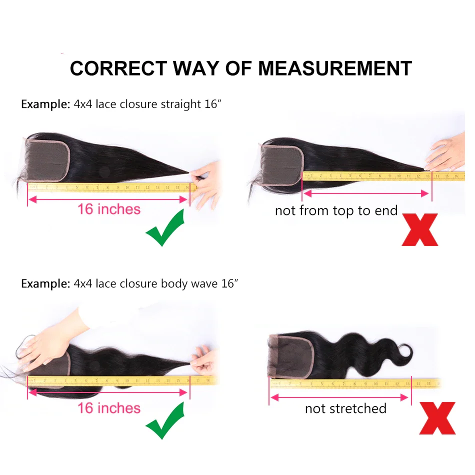 4x4 закрытие шнурка 100% человеческих волос бразильские волосы ткачество