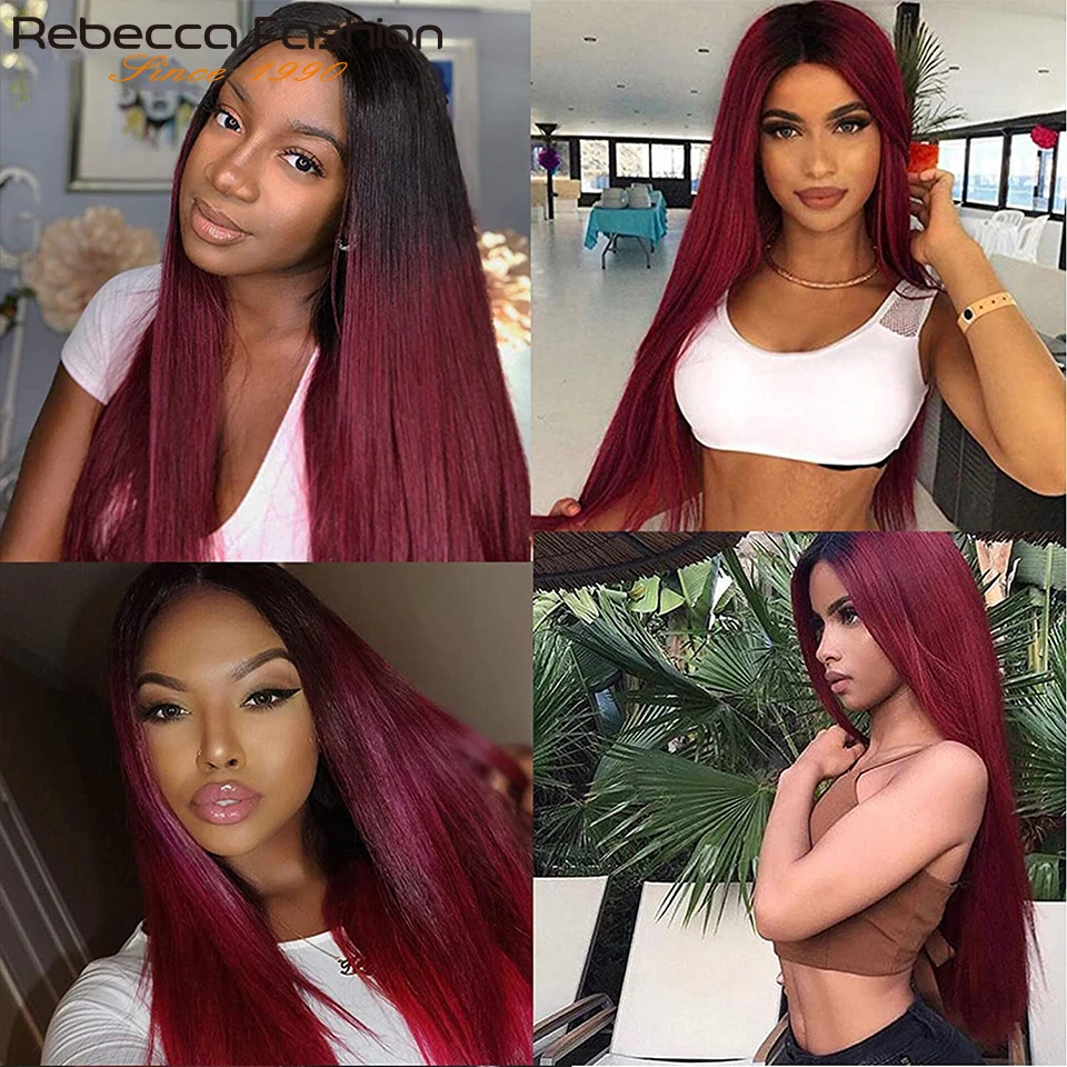 

Rebecca Straight Lace Front Wigs Ombre Human Hair Lace Closure Wig 4X4 Straight Lace Closrue Human Hair Wigs T1B/99J 1B/27 1B/30