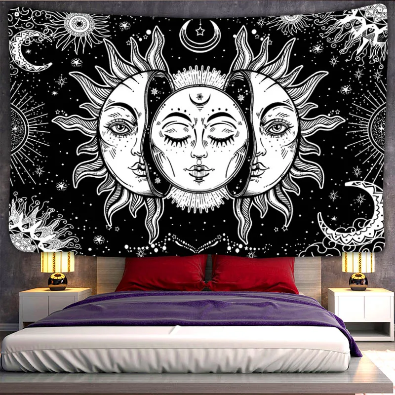 Светильник гобелен с Луной черно-белая звезда настенная подвеска цветочным