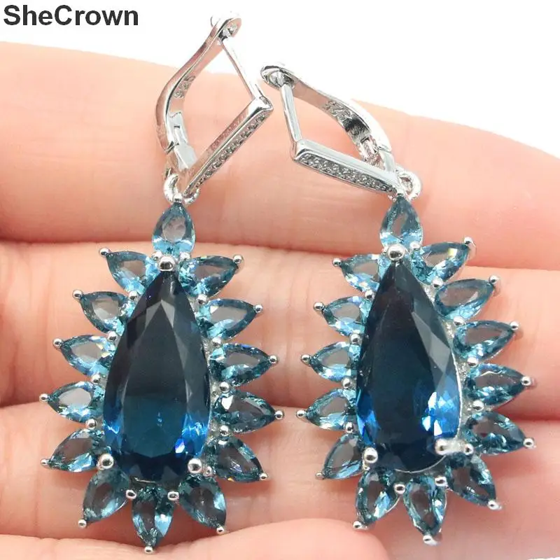 Женские серебряные серьги с голубым топазом 51x23 мм|925 silver earrings|london blue topazsilver wedding