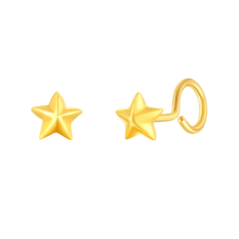 

Pure 24K Yellow Gold Earrings Women 999 Gold Five Star Stud Earrings